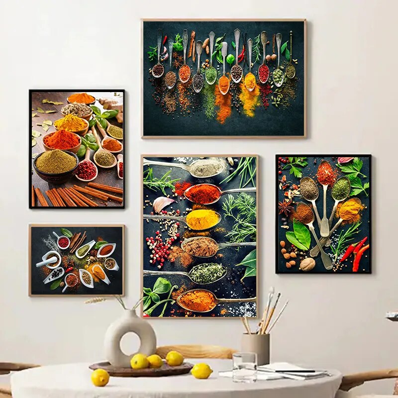 Canvas Painting Spices Pepper Kitchen Seasoning Poster