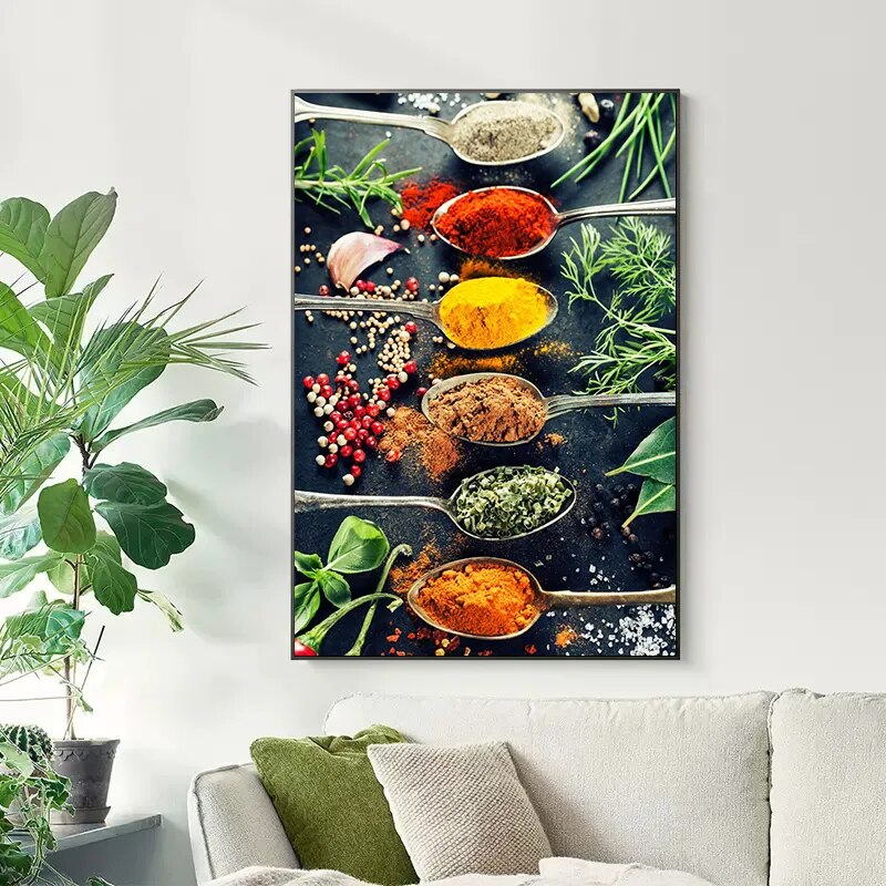 Canvas Painting Spices Pepper Kitchen Seasoning Poster