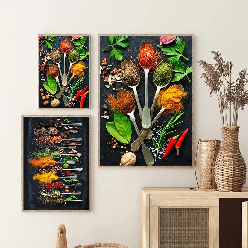 Canvas Painting Spices Pepper Kitchen Seasoning Poster