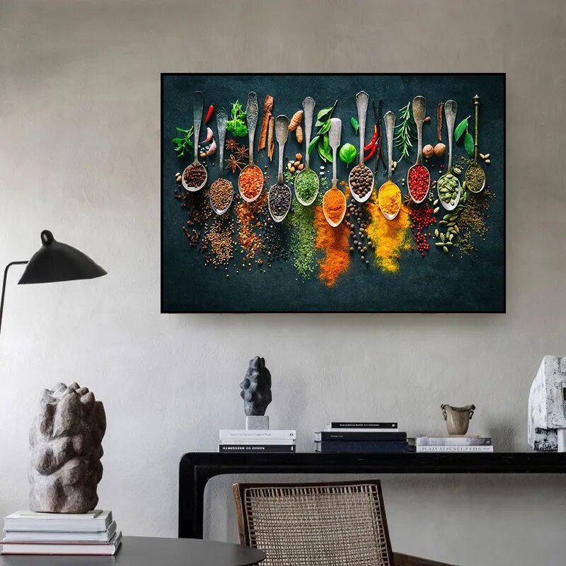 Canvas Painting Spices Pepper Kitchen Seasoning Poster