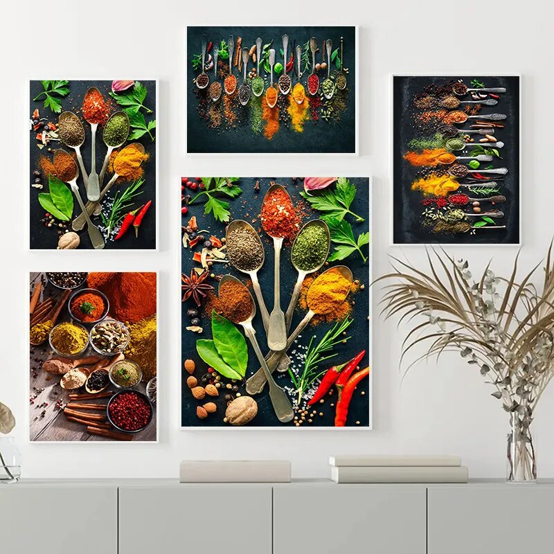 Canvas Painting Spices Pepper Kitchen Seasoning Poster